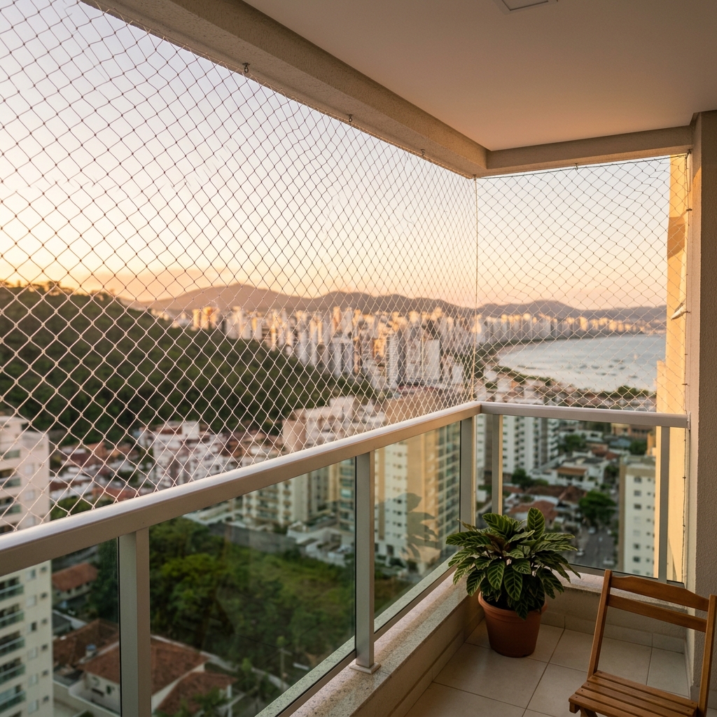 Rede de proteção instalada em sacada de apartamento